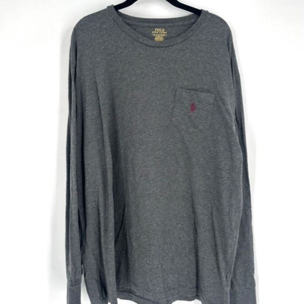 Polo Ralph Lauren Men’s Classic Fit Gray Long Sleeve Shirt Logo on Chest Side XL